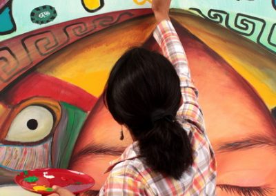 034 Nacimiento-vida-muerte, mural colectivo, acrílico sobre tela, 200 x 300 cm, México y Dinamarca