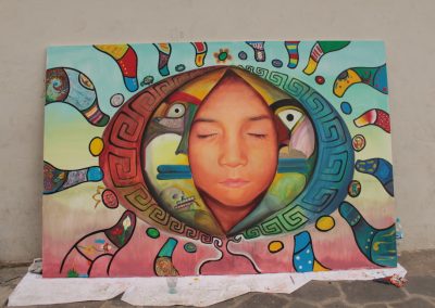 037 Nacimiento-vida-muerte, mural colectivo, acrílico sobre tela, 200 x 300 cm, México y Dinamarca