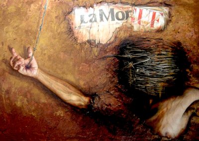 La morgue del desierto, óleo y textura sobre madera, 122 x 85 cm, 2005
