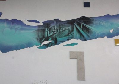 007 Manantial de historias, acrílico y carbon sobre muro, Plaza Real, Xalapa, Veracruz